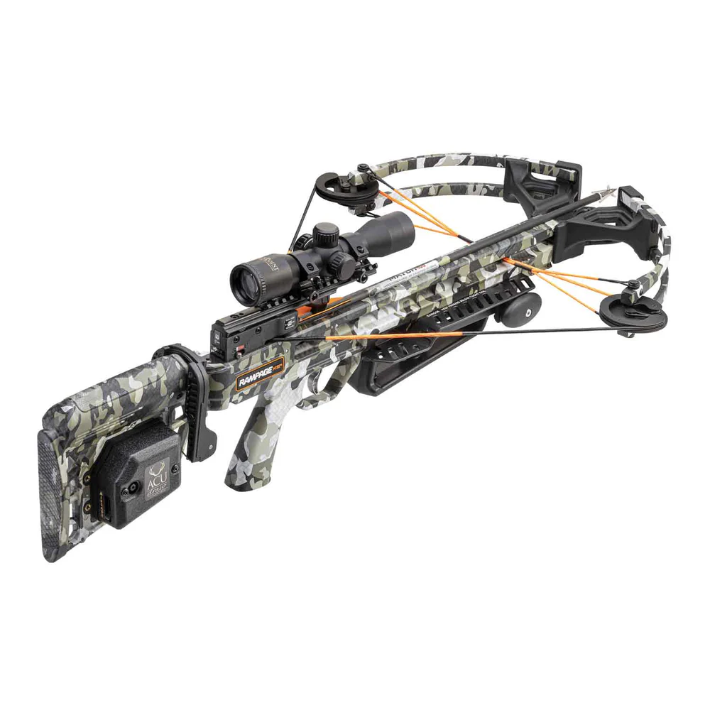Wicked Ridge Rampage XS Crossbow Package, buy Wicked Ridge Rampage XS crossbow, ACUdraw crossbow, 390 FPS crossbow, compact hunting crossbow, crossbow with ACUdraw cocking system, T5 trigger crossbow, hunting crossbows with illuminated scope, beginner-friendly crossbow, American-made crossbow, entry-level hunting crossbow, carbon arrow crossbow package, Crossbow Supplies crossbows, reliable hunting crossbow, lightweight compact crossbow