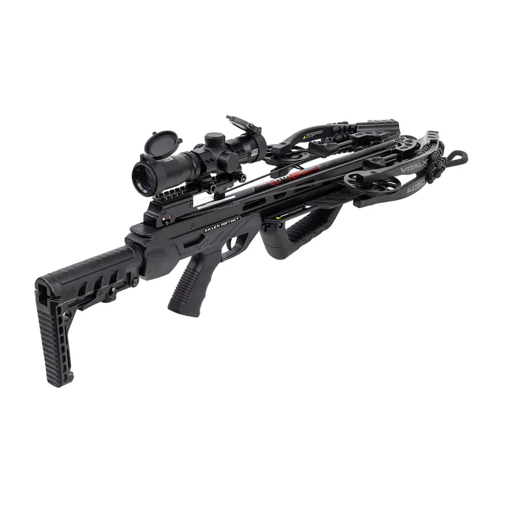 Killer Instinct Vital-X 430 Elite Crossbow Package, buy Vital-X 430 crossbow, 430 FPS crossbow, X-Cam crossbow technology, compact hunting crossbow, crossbow with Speed Ring scope, Killer Instinct crossbows for sale, adjustable crossbow stock, HYPR bolts crossbow, anti-dry fire crossbow, best crossbow 2024, Crossbow Supplies crossbows
